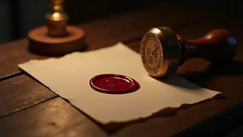 sceau de cire rouge et cachet de laiton sur papier crème a Rennes