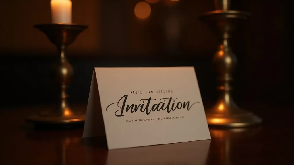 carton d'invitation calligraphié contre un bougeoir de laiton a Rennes