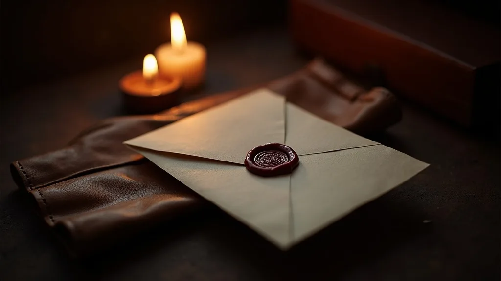lettre cachetée à la cire rouge sur un gant de cuir, chêne sombre a Rennes